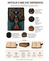 Jurnal vintage pentru magie model „Book of Shadow” cu 7 pietre pentru cele 7 chakre - Jurnal cu inchidere cu lacat, handmade din piele vintage 20x15 cm