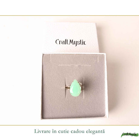 Inel Argint 925 ajustabil cu Piatra Naturala de Crisopraz Lacrima – Armonie si Speranta