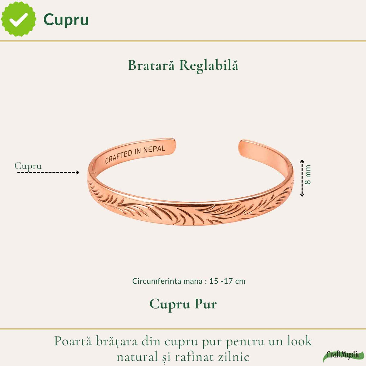 Adjustable Pure Copper Tibetan Bracelet – Balance, Protection, and Natural Energy