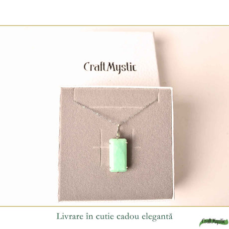 Colier Argint 925 cu Crisopraz Natural Dreptunghi – Echilibru, Optimism si Eleganta