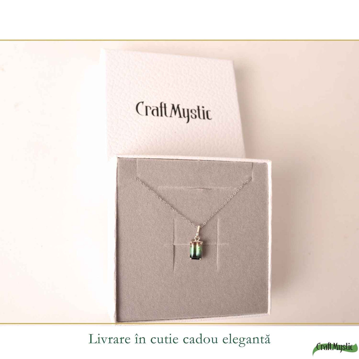 Colier Argint 925 cu Piatra Naturala de Turmalina Multicolora Fatetata Dreptunghi – Armonie si Energie Pozitiva