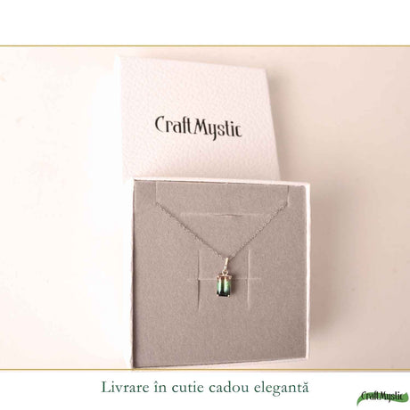 Colier Argint 925 cu Piatra Naturala de Turmalina Multicolora Fatetata Dreptunghi – Armonie si Energie Pozitiva
