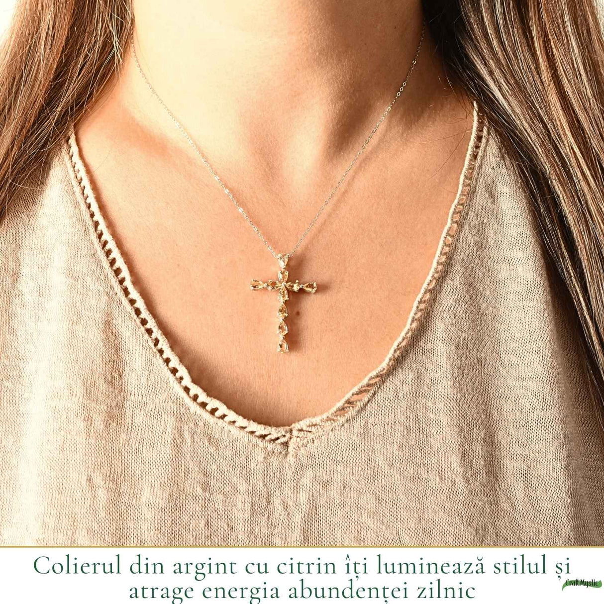 Natural citrine lotus necklace in 925 silver – energy, optimism, and balance