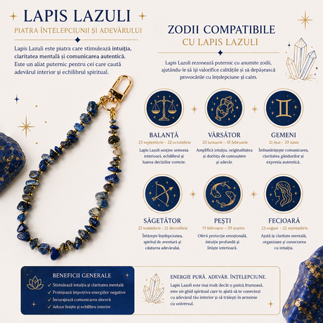 Charm cu Lapis Lazuli natural prins de geantă