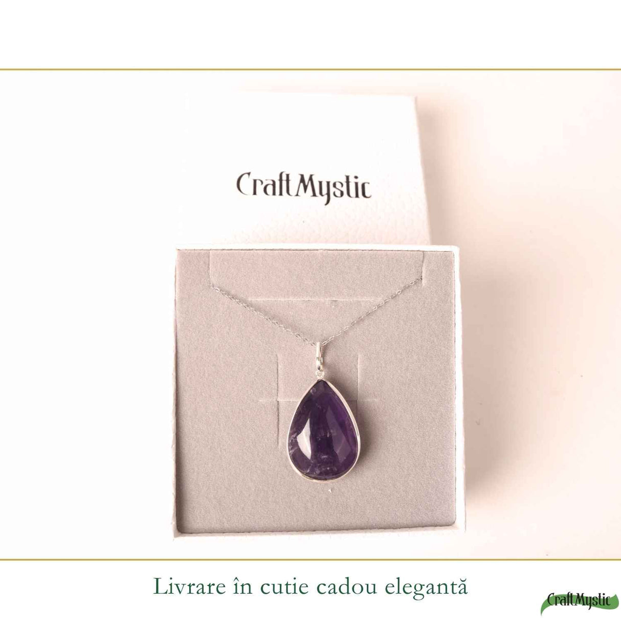 Colier Argint 925 cu Ametist Natural Lacrima – Simbol al Calmului si Echilibrului