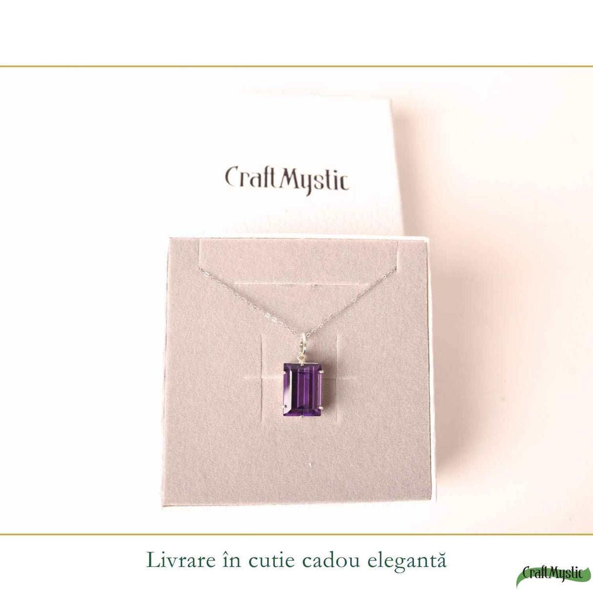 Colier Argint 925 cu Ametist Natural Dreptunghi fatetat – Eleganta si Claritate Interioara