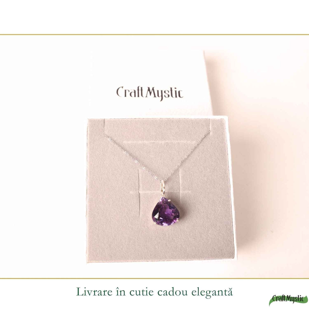 Colier Argint 925 cu Ametist Natural Lacrima fatetat – Simbol al Calmului si Claritatii
