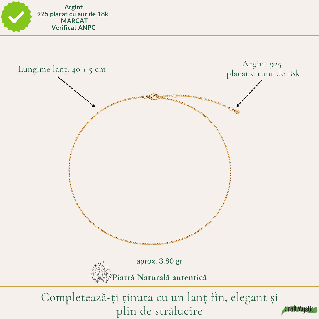Lanț Argint 925 placat cu Aur 18K unisex model pătrat
