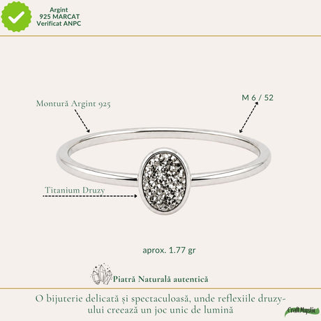 Inel argint 925 cu Titanium Druzy oval – strălucire și energie pozitivă