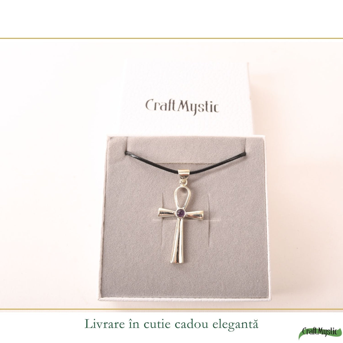 Colier cu Ametist natural și pandantiv Ankh