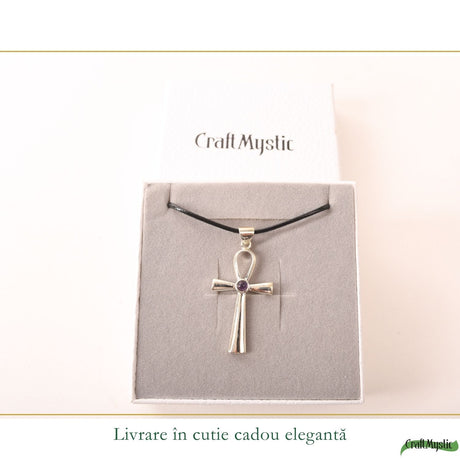 Colier cu Ametist natural și pandantiv Ankh
