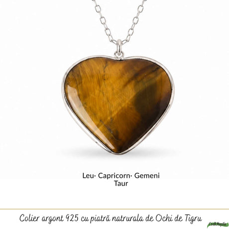 Colier Argint 925 cu Piatra Naturala Ochi de Tigru Inima – Curaj si Incredere
