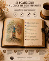 Jurnal vintage pentru magie model „Book of Shadow” cu 7 pietre pentru cele 7 chakre - Jurnal cu inchidere cu lacat, handmade din piele vintage 20x15 cm