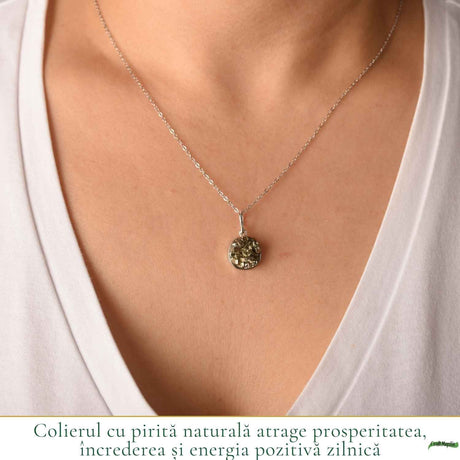 Colier Argint 925 cu Piatra Naturala de Pirita Rotunda – Prosperitate si Incredere
