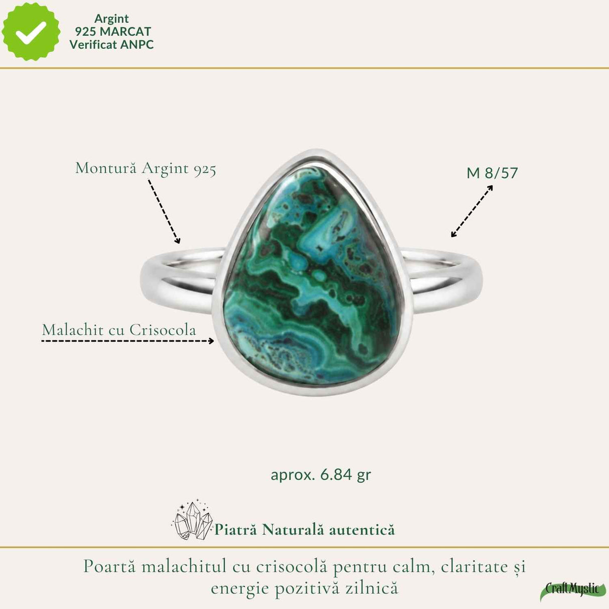 925 Sterling Silver Necklace with Malachite and Chrysocolla Teardrop – Protection and Harmony