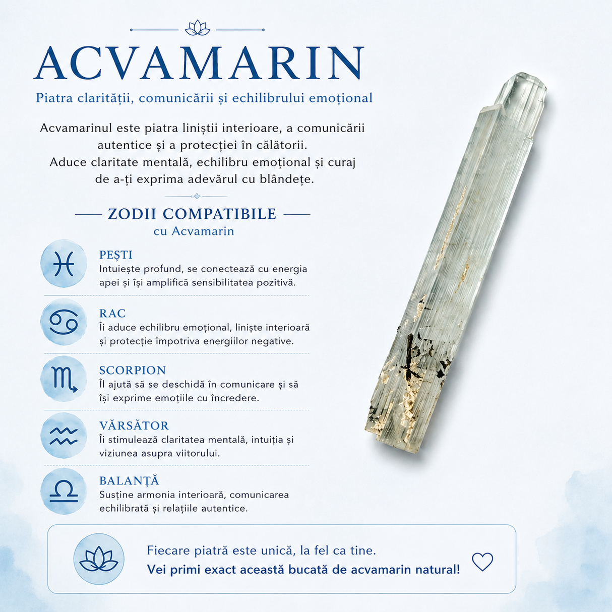 Specimen mineral de Acvamarin brut, pentru birou sau altar