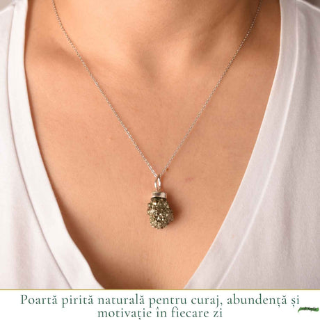 Colier Argint 925 cu Piatra Naturala de Pirita Bruta – Prosperitate si Putere Interioara