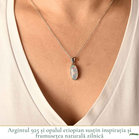 Colier Argint 925 cu Piatra Naturala de Opal Etiopian Oval – Creativitate si Eleganta