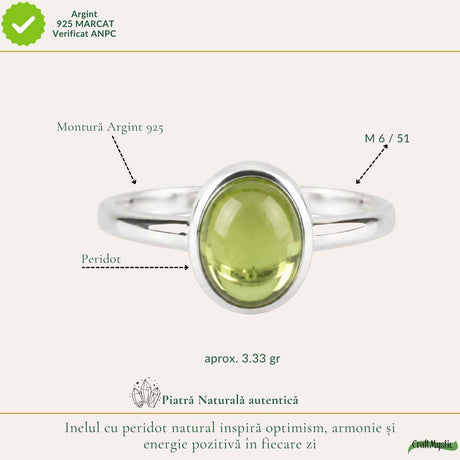 Inel Argint 925 cu Peridot Natural Oval – Optimism si Energie Pozitiva