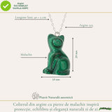Colier Argint 925 cu Malachit Natural Pisica – Protectie si Transformare Interioara