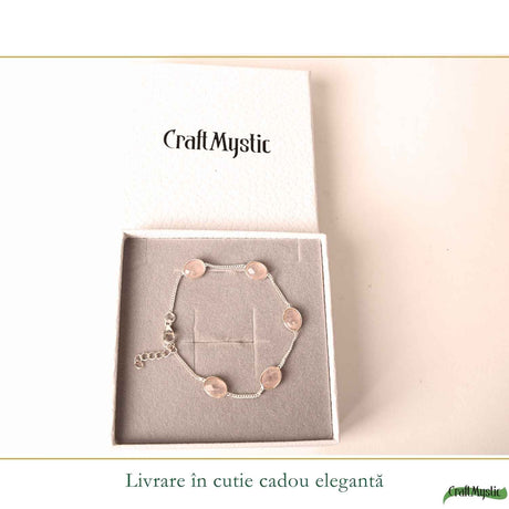 Bratara Argint 925 ajustabilă cu Cuart Roz Fatetat Oval – Iubire si Armonie
