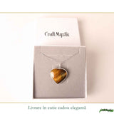 Colier Argint 925 cu Piatra Naturala Ochi de Tigru Inima – Curaj si Incredere