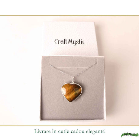 Colier Argint 925 cu Piatra Naturala Ochi de Tigru Inima – Curaj si Incredere