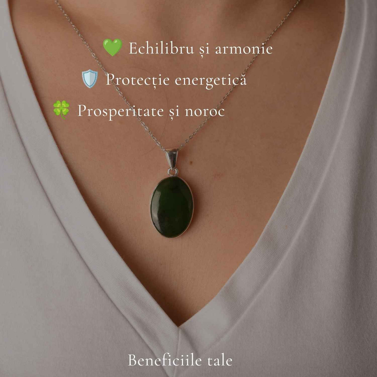 Colier Argint 925 cu Jad Nefrit Natural Oval – Simbol al Armoniei si Prosperitatii