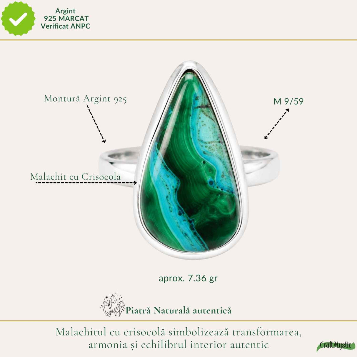 925 Sterling Silver Necklace with Malachite and Chrysocolla Teardrop – Protection and Harmony