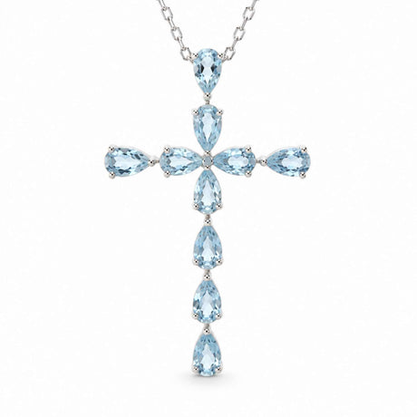 Colier Argint 925 cu Topaz Albastru Natural Fatetat in Forma de Cruce – Claritate si Incredere