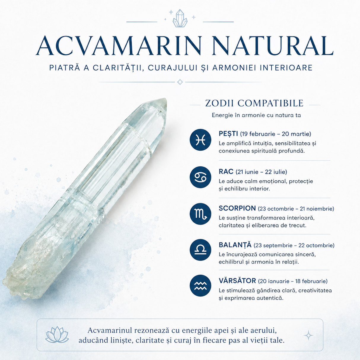 Specimen mineral de Acvamarin brut, pentru birou sau altar