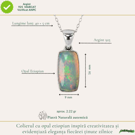 Colier Argint 925 cu Piatra Naturala de Opal Etiopian Dreptunghi – Creativitate si Inspiratie