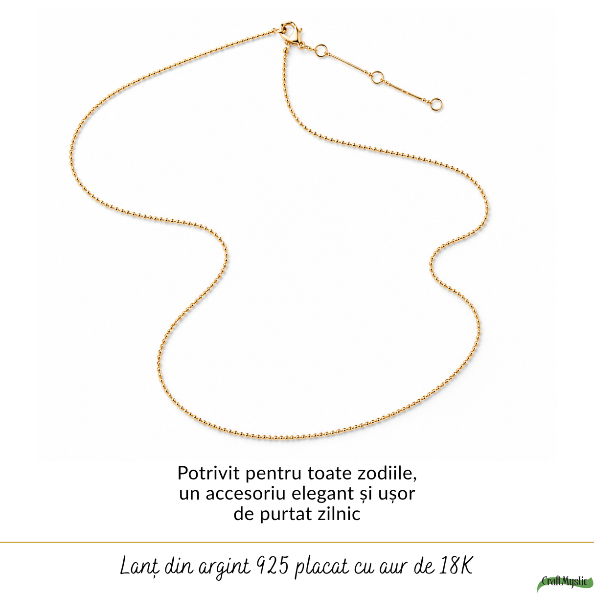 Lanț Argint 925 placat cu Aur 18K unisex cu biluțe