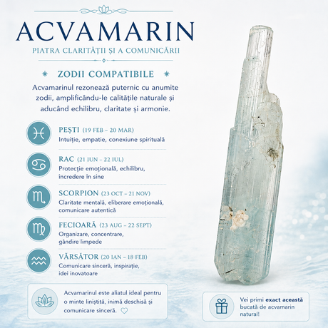 Specimen mineral de Acvamarin brut, pentru birou sau altar