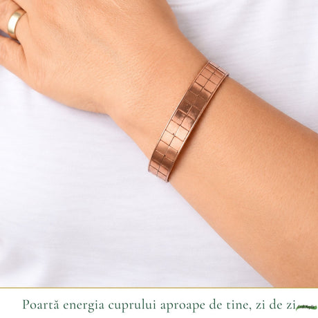 Brățară din cupru cu pătrățele și 4 magneți, unisex