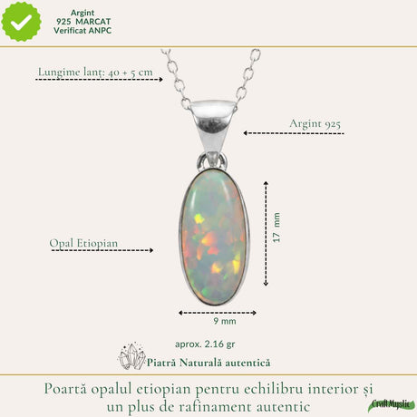 Colier Argint 925 cu Piatra Naturala de Opal Etiopian Oval – Creativitate si Eleganta