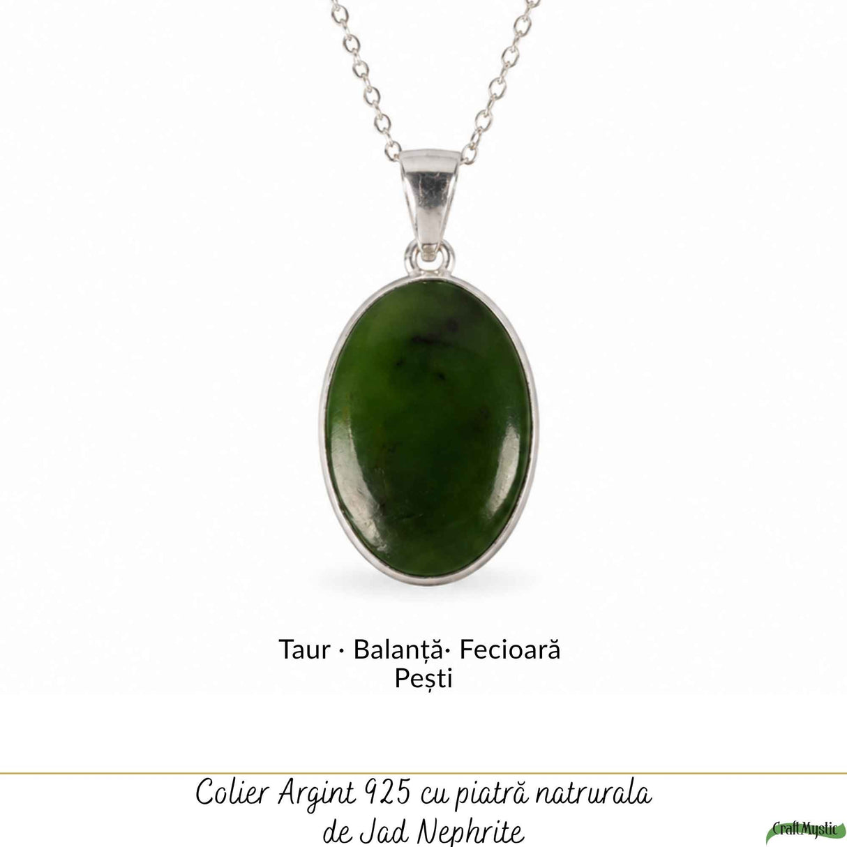 Colier Argint 925 cu Jad Nefrit Natural Oval – Simbol al Armoniei si Prosperitatii