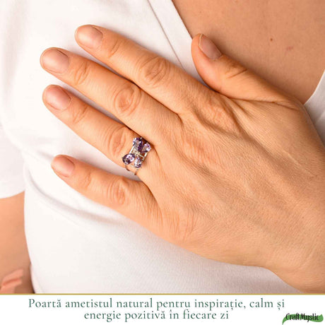 Inel Argint 925 ajustabil cu Piatra Naturala de Ametist Fatetat Fluture – Claritate si Transformare