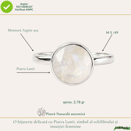 Inel Argint 925 cu Piatra Lunii Naturala Fatetata Rotunda – Intuitie si Echilibru