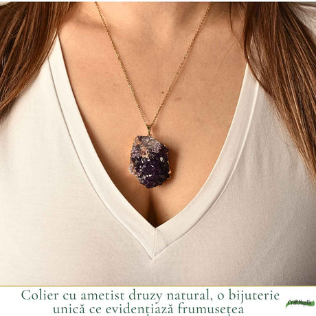 Colier cu Ametist Druzy, Inox (oțel inoxidabil) – CraftMystic