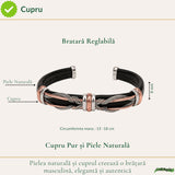 Cupru și piele naturală pe brățara bărbătească reglabilă