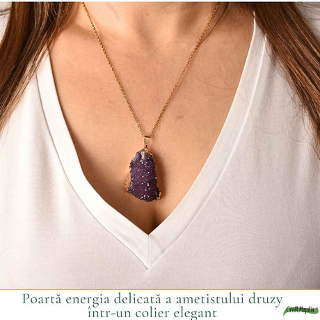 Colier cu Ametist Druzy, Inox (oțel inoxidabil) – CraftMystic