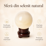 Selenit natural în formă de sferă, alb translucid