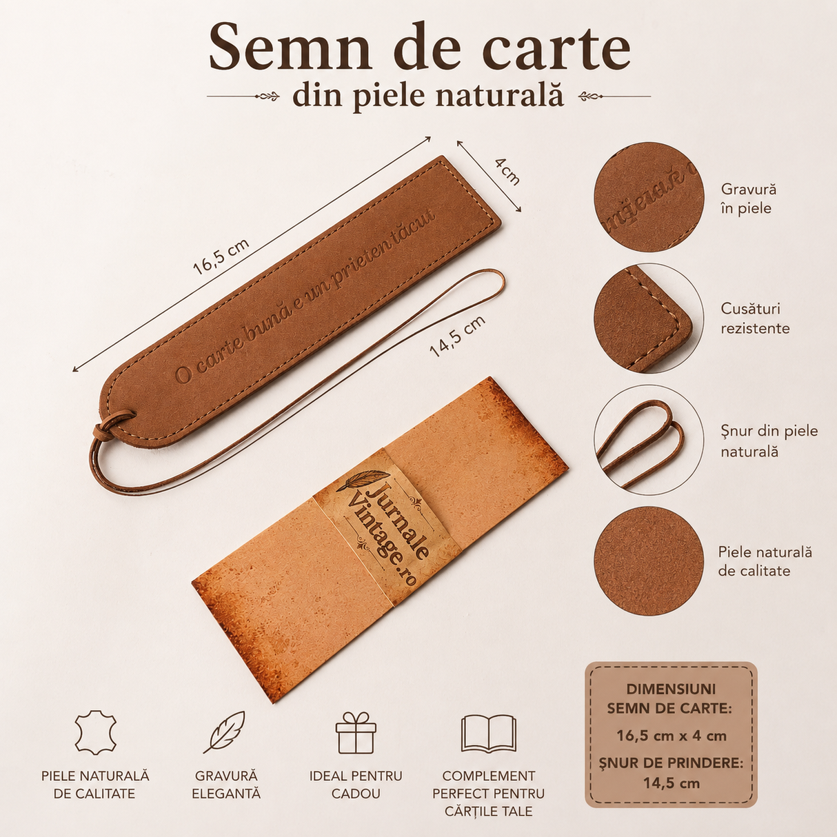 Semn de carte din piele naturala cu mesaj gravat – cadou elegant pentru iubitorii de carti