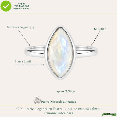 Inel Argint 925 cu Piatra Lunii Naturala Fatetata Delica – Intuitie si Echilibru