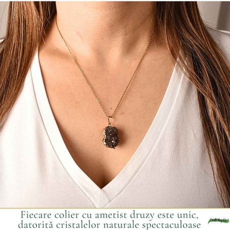 Colier cu Ametist Druzy, Inox (oțel inoxidabil) – CraftMystic