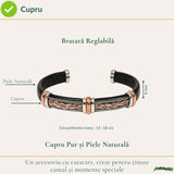 Cupru și piele naturală pe brățara bărbătească reglabilă