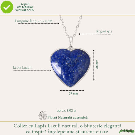 Colier Argint 925 cu Lapis Lazuli Natural Inima – Claritate, Intelepciune si Eleganta