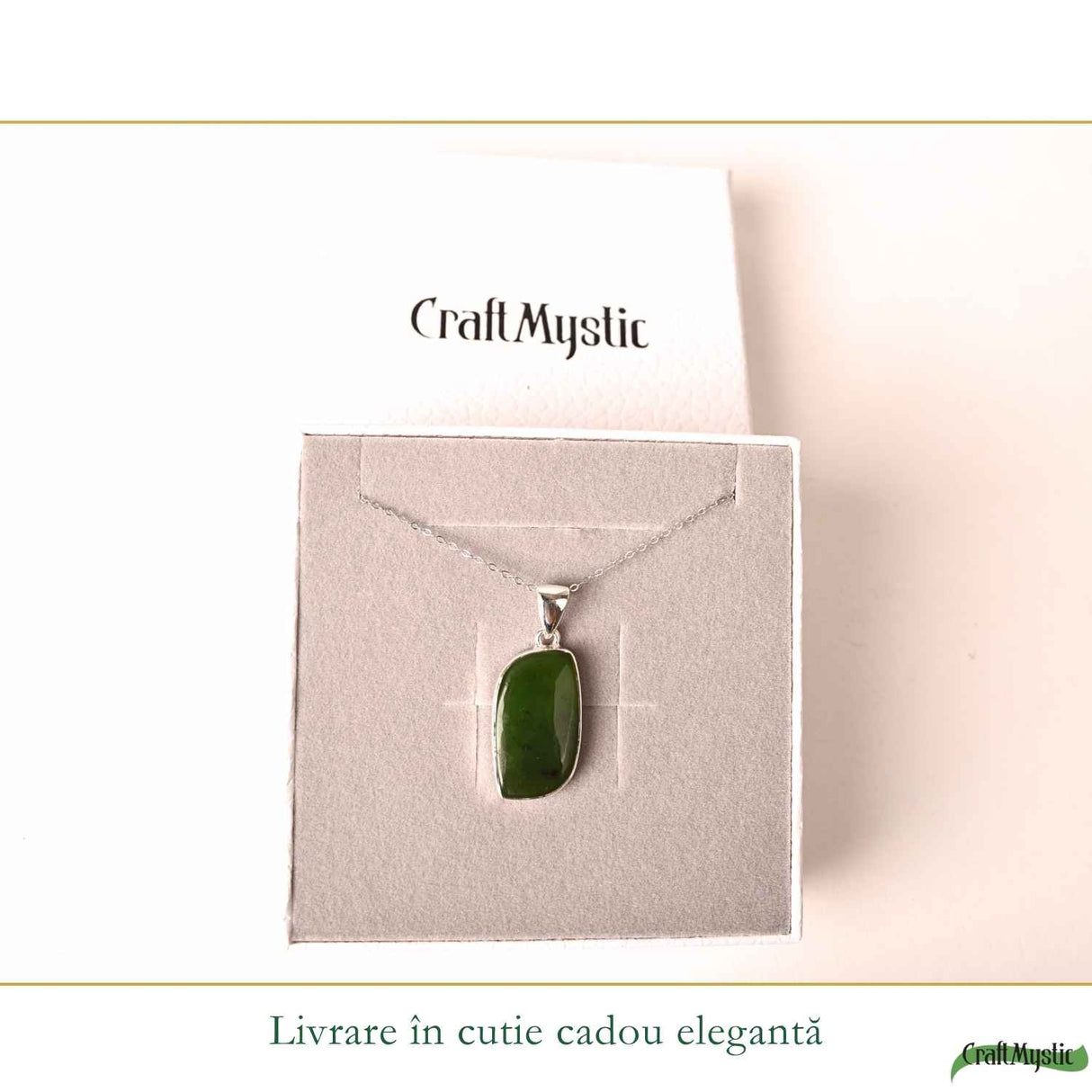 Colier Argint 925 cu Jad Nefrit Natural Delica – Simbol al Armoniei si Prosperitatii