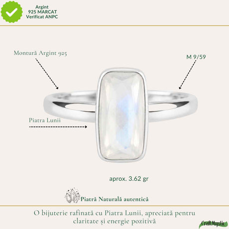 Inel Argint 925 cu Piatra Lunii Naturala Fatetata Dreptunghi – Intuitie si Echilibru